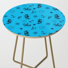 Turquoise And Blue Silhouettes Of Vintage Nautical Pattern Side Table