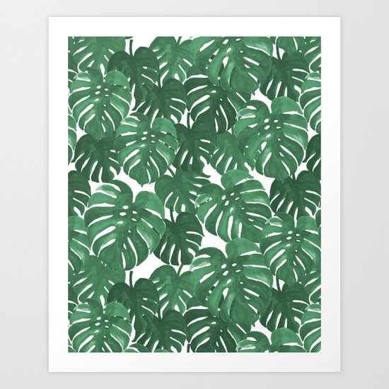 Monstera house plant leaf green painting pattern trendy hipster indoor house plant tropical garden Art Print