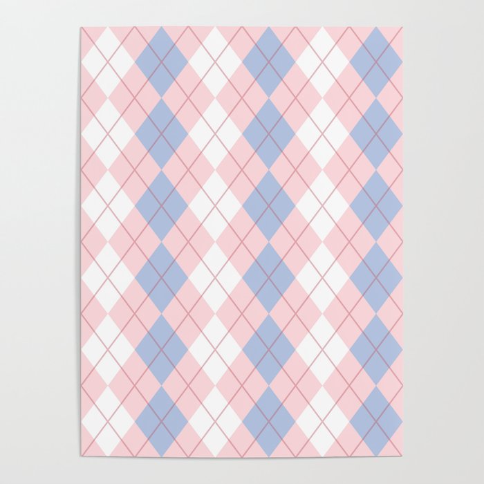 Pink And Blue Seamless Argyle Pattern Poster