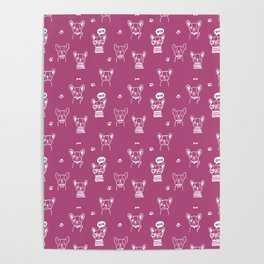 Magenta and White Hand Drawn Dog Puppy Pattern Poster