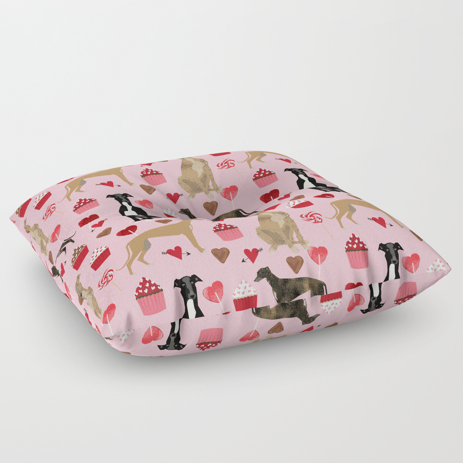 Greyhound Valentines Day Cupcakes And Hearts Pet Portrait Custom Dog Person Gifts Greyhounds Floor Pillow By Petfriendly Society6