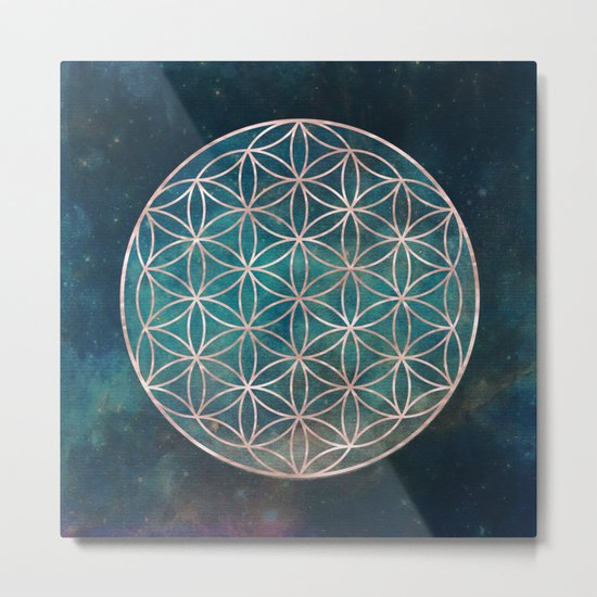 Mandala Flower of Life Rose Gold Space Stars Metal Print