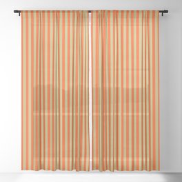 [ Thumbnail: Red & Dark Khaki Colored Lined/Striped Pattern Sheer Curtain ]