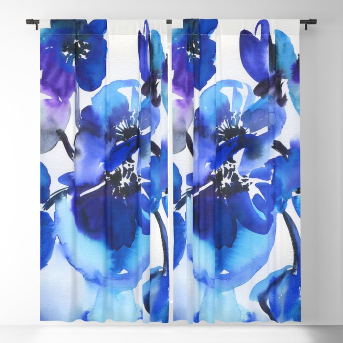 blue stillife: poppies Blackout Curtain