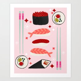 Pink Sushi party Art Print