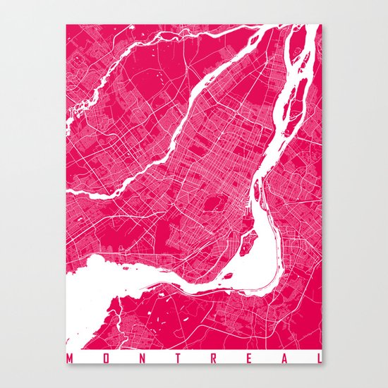 Montreal map raspberry Canvas Print