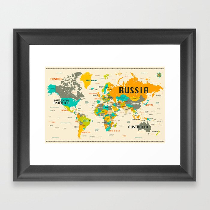 WORLD MAP Framed Art Print By Jazzberryblue