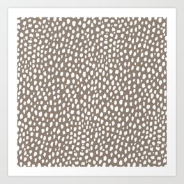 Handmade polka dot brush spots (white/taupe) Art Print