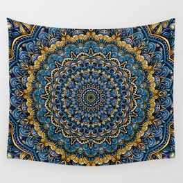 Blue and yellow Unique Mandala Wall Tapestry