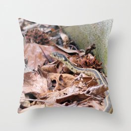 Garter Snake in the Leaves Throw Pillow | Curioussnake, Gartersnake, Digital, Wild, Color, Snake, Photo, Leafpile, Adorablesnake, Natural 