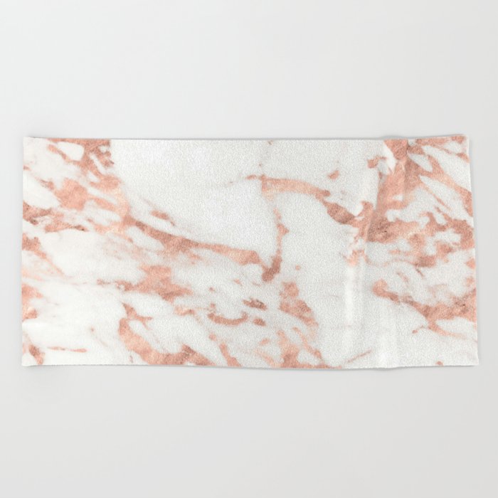 Marble - Metallic Rose Gold Marble Pattern Beach Towel