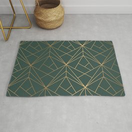 Olive Gold Geometric Pattern With White Shimmer Rug