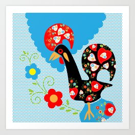 Portuguese Rooster of Luck with blue dots Art Print