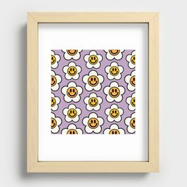 Bold And Funky Flower Smileys Pattern (Muted Lavender BG) Recessed Framed Print