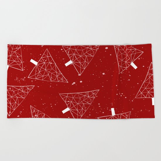 Christmas Trees Red Beach Towel