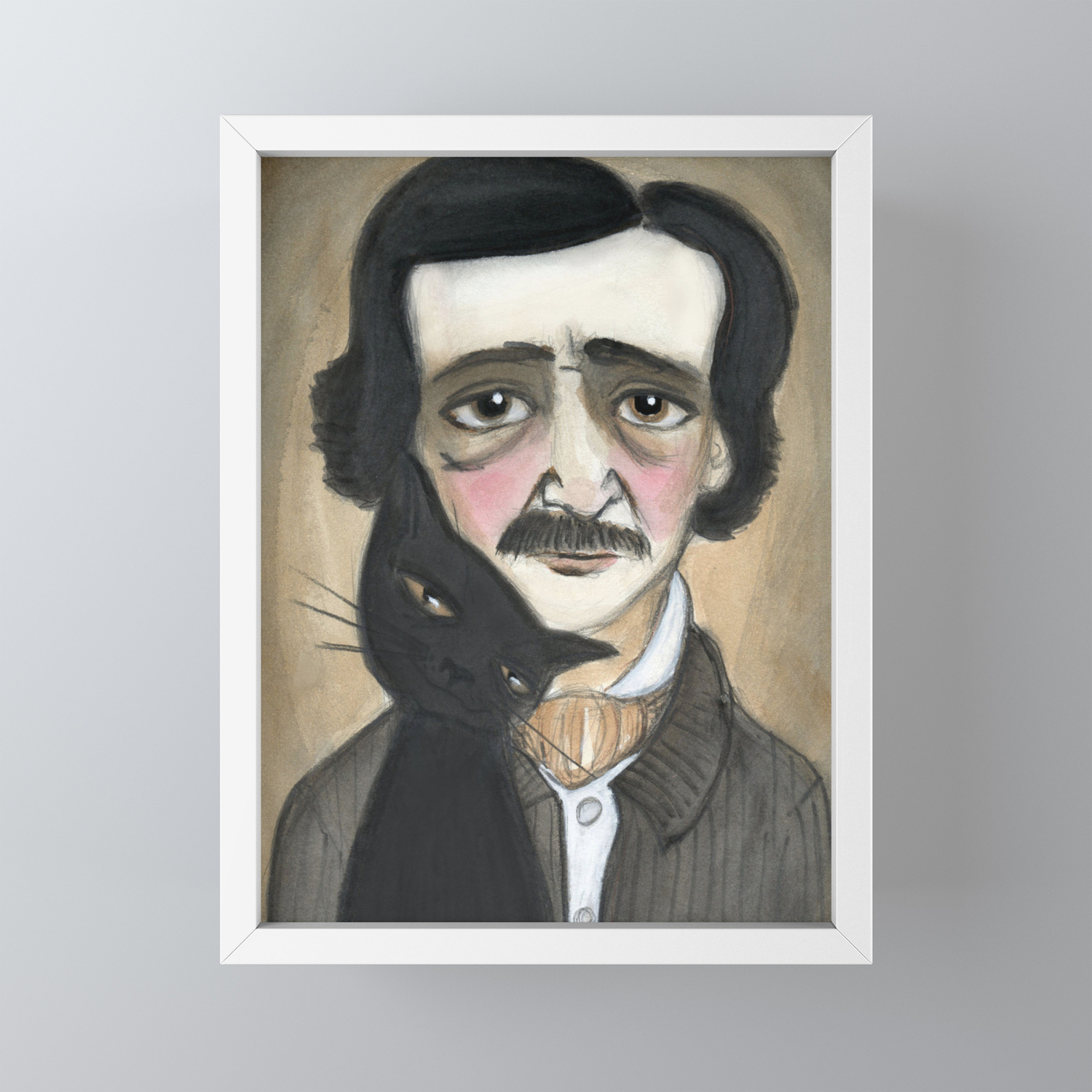 Edgar Allan Poe And The Black Cat Framed Mini Art Print By