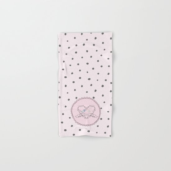 Birds Love- Typography and grey dots on pink backround Hand & Bath Towel