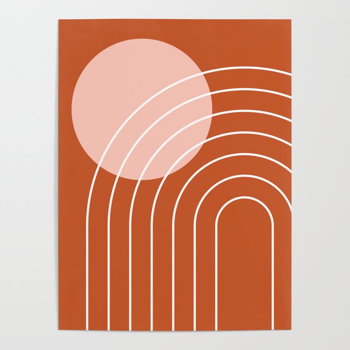 Geometric Lines in Terracotta Rose Gold 4 (Rainbow and Sun Abstract) Poster