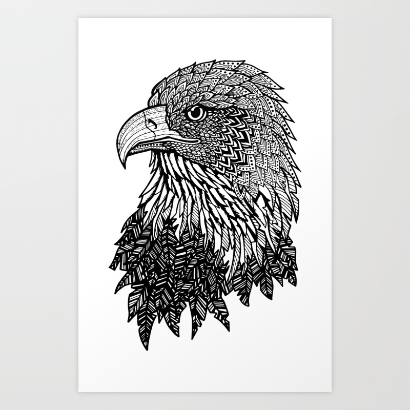 Bald Eagle Zentangle Abstract Doodle Art Print By Kyleescanvas