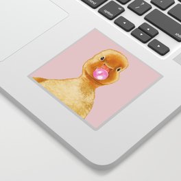 Yellow Duckling Playing Bubble Gum Sticker