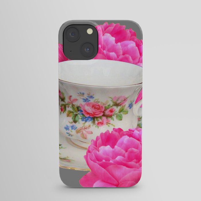 FLORAL TEA CUP & PEONY FLOWERS YELLOW ART iPhone Case