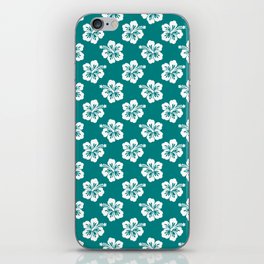 Teal and White Hibiscus Pattern iPhone Skin