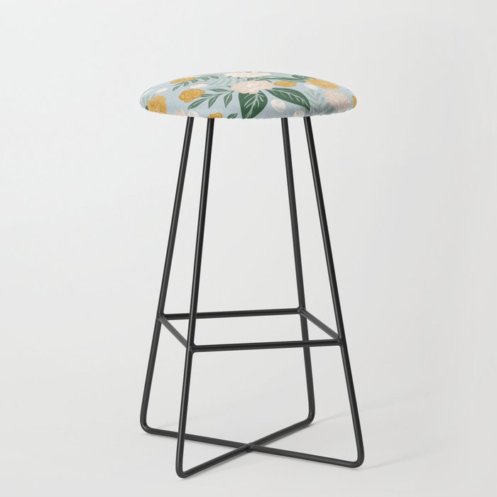 Floral wandering - retro flower bouquet - yellow and light blue Bar Stool