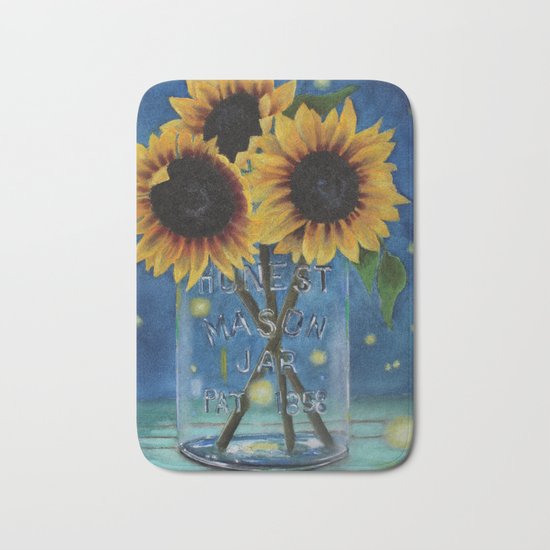 Lightning Bugs and Sunflowers Bath Mat