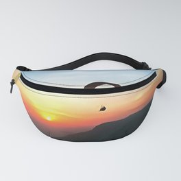 Sunset Paraglide Fanny Pack | Adventure, Parachute, Extremesport, Jumping, Mountains, Acrylic, Wnaderlust, Mancaveart, Seascape, Leisure 