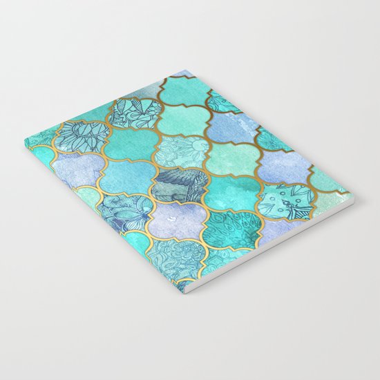 Cool Jade & Icy Mint Decorative Moroccan Tile Pattern Notebook