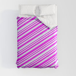 [ Thumbnail: Fuchsia & Light Cyan Colored Stripes/Lines Pattern Comforter ]