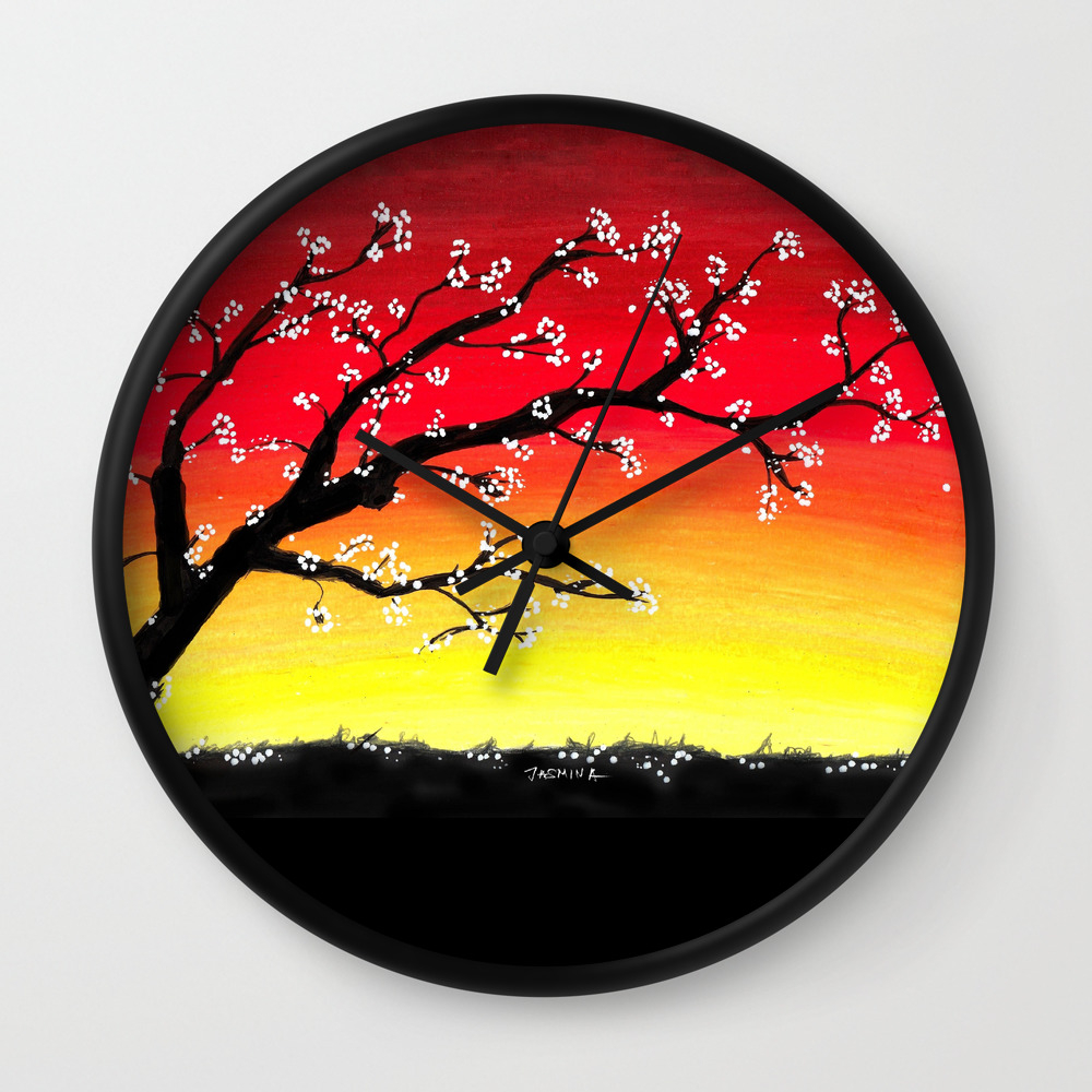 Wallpaper Drawing Sunset And A Blossom Tree Wall Clock By Jasminasusakprints For iPhone Free