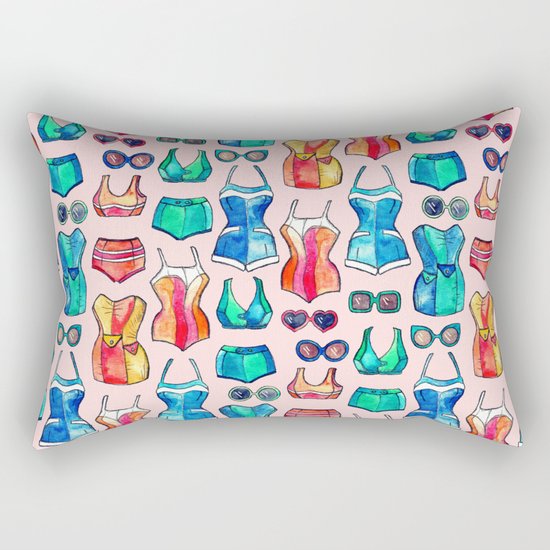 Sixties Swimsuits and Sunnies on blush pink Rectangular Pillow