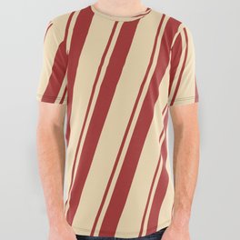 [ Thumbnail: Brown & Tan Colored Lines/Stripes Pattern All Over Graphic Tee ]
