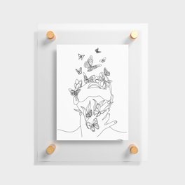 Woman face with butterfly. Line art female hands with butterflies. Abstract face with butterfly by one line drawing. Portrait minimalistic style. Botanical print. Nature symbol of cosmetics.  Floating Acrylic Print