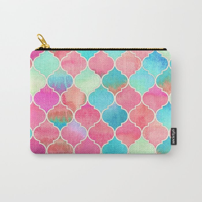 Watercolor Moroccan Patchwork in Magenta, Peach & Aqua Carry-All Pouch