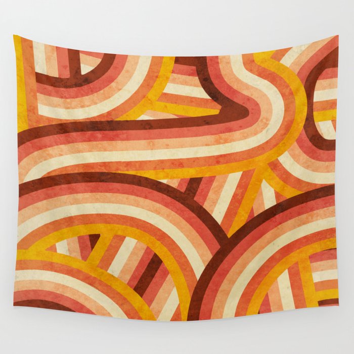 Vintage Orange 70 s Style Rainbow Stripes Wall Tapestry by