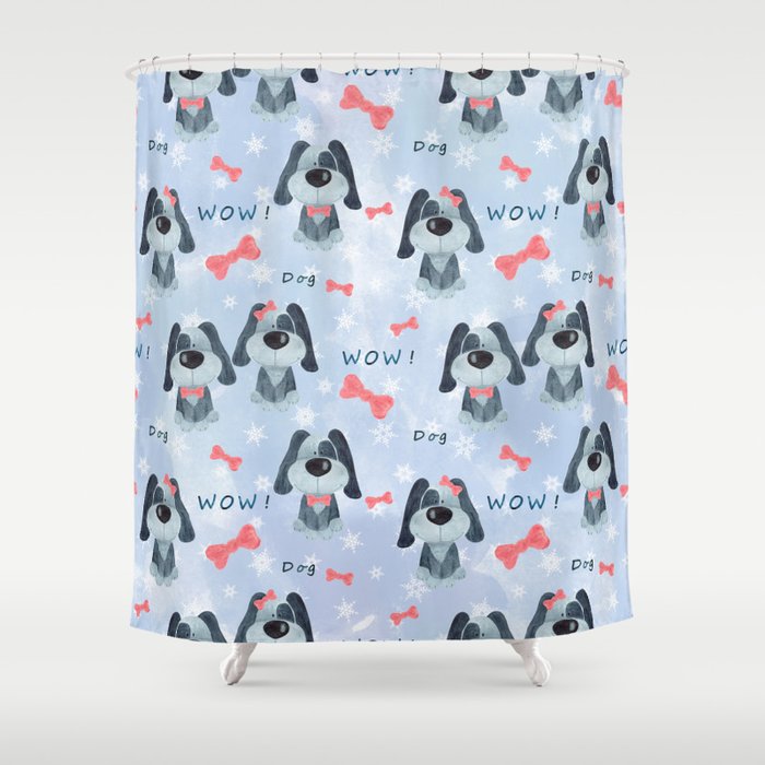 Seamless Christmas pattern. New year's design. Watercolor cartoon dog Shower Curtain