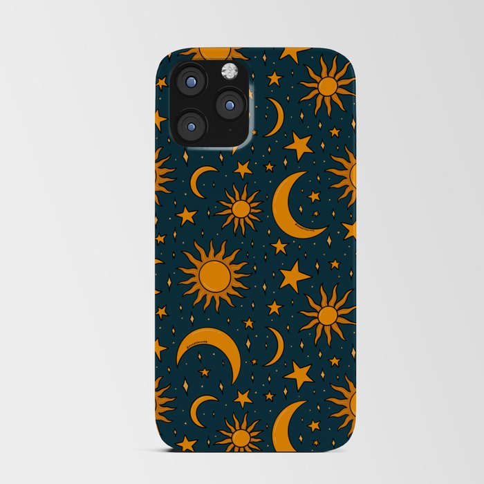 Vintage Sun and Star Print in Navy iPhone Card Case
