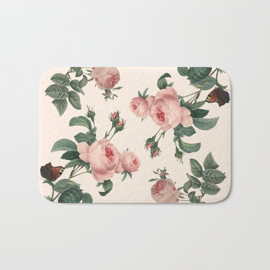 Rose Garden Butterfly Pink Bath Mat