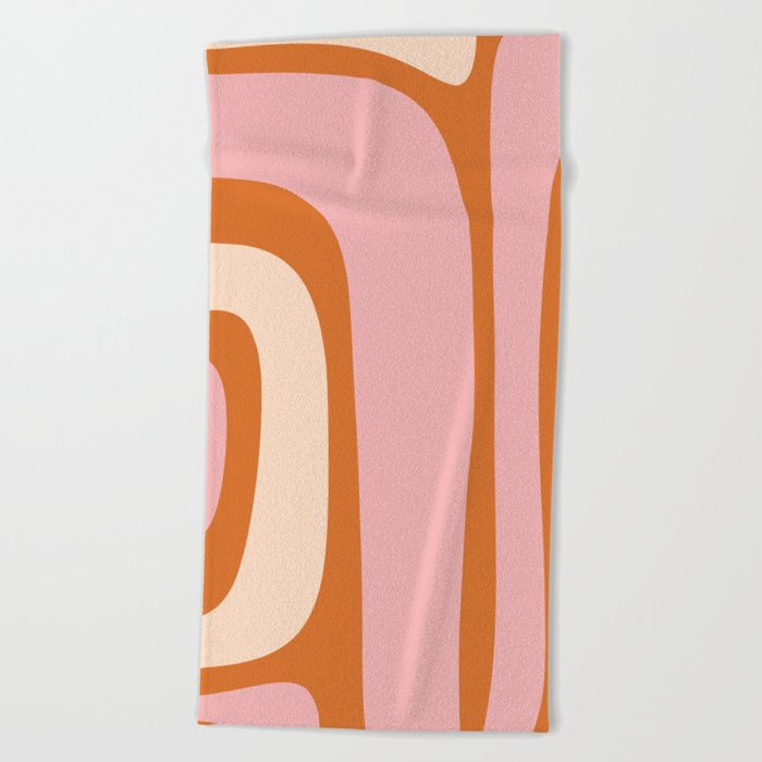 Tiki Abstract Minimalist Mid-Century Modern Pattern Pink Orange Cream Beach Towel