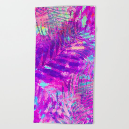 Colorful abstract palm leaves 3 Beach Towel