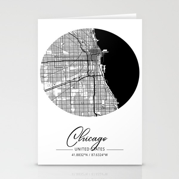 Chicago map coordinates Stationery Cards