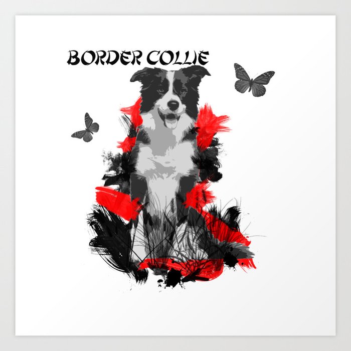 Border Collie Chinese Painting Style Art Print By Prouddogowners