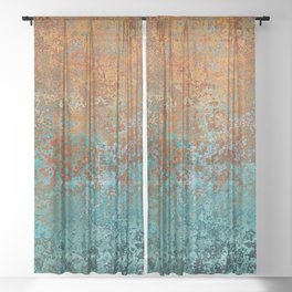 Vintage Copper and Teal Rust Sheer Curtain