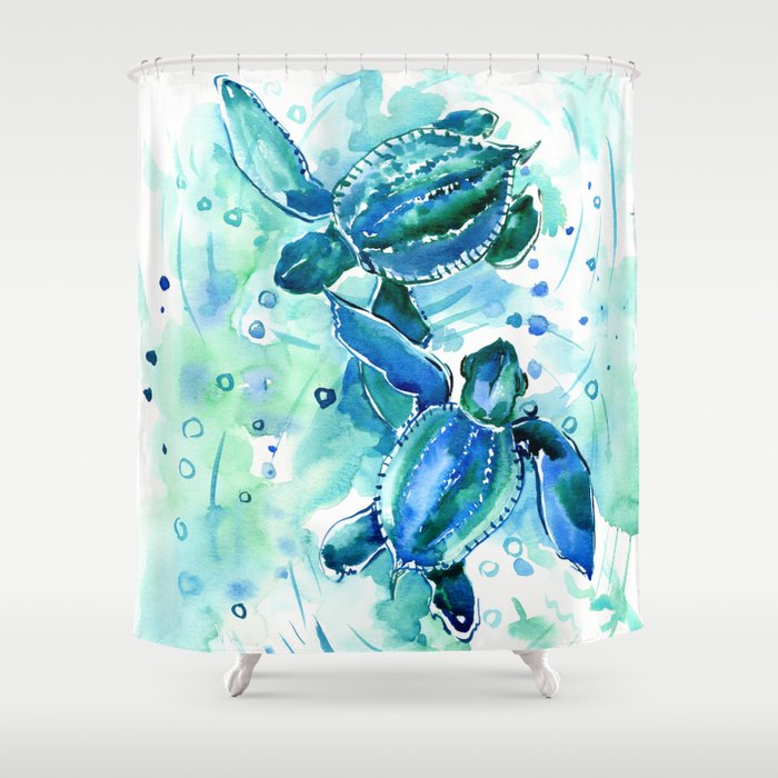 Turquoise Blue Sea Turtles in Ocean Shower Curtain by SurenArt