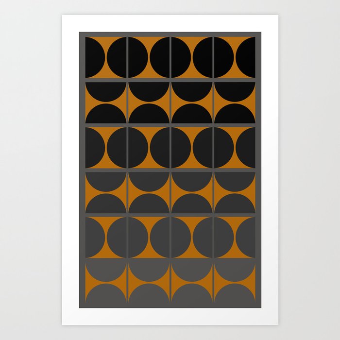 Black and Gray Gradient with Gold Squares and Half Circles Digital Illustration - Artwork Art Print