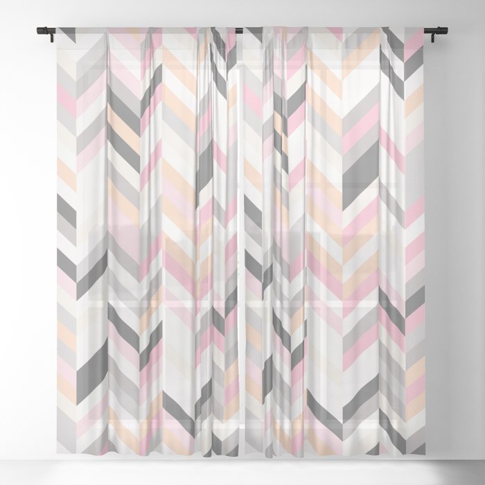 Abstract Pink & Grey Chevrons Sheer Curtain