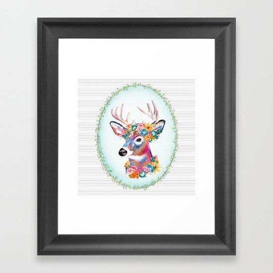 Floral Deer Framed Art Print