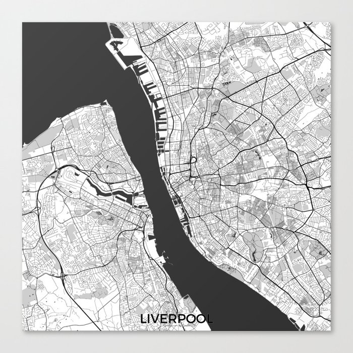 Liverpool Map Gray Canvas Print By Hubertroguski Society6